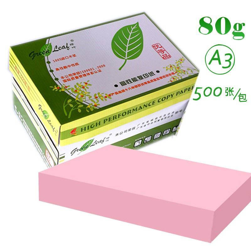 绿叶（GreenLeaf）A3/80g粉红色复印纸500张/