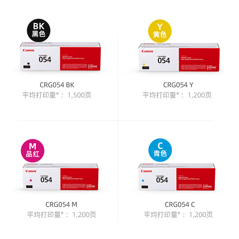 佳能CRG-054BK/C/M/Y四色硒鼓套装（黑青红黄）适