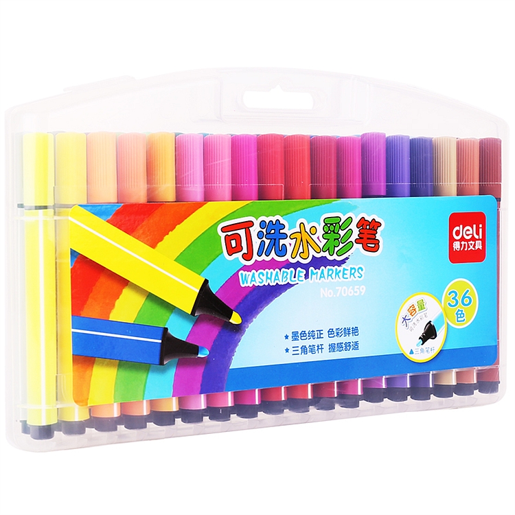得力 70659 粗三角杆水彩笔 36支/盒 （单位：盒） 