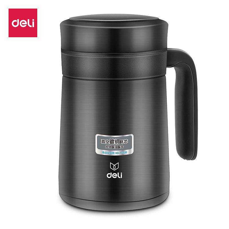 得力6148保温杯(深灰)450ML 304不锈钢 子弹头(