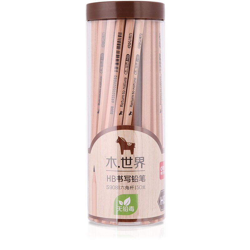 得力（deli）S908木世界系列六角笔杆原木HB铅笔/素描