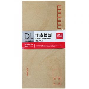 得力(deli)3423-5号牛皮信封邮局标准信封220*110mm20张（单包）